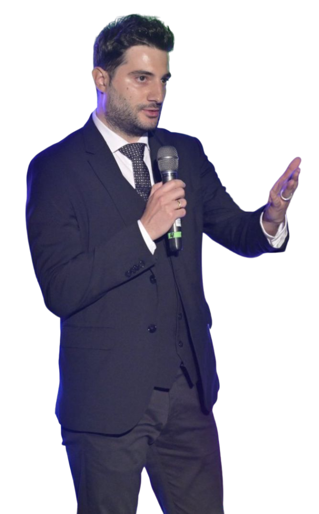 Awarded Marketing & Sales Startegist, Elias Tsokas, during a speech.
